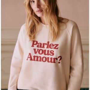 Sezane Parlez Vous Amour Sweat-shirt - Cream / Red - Size XS